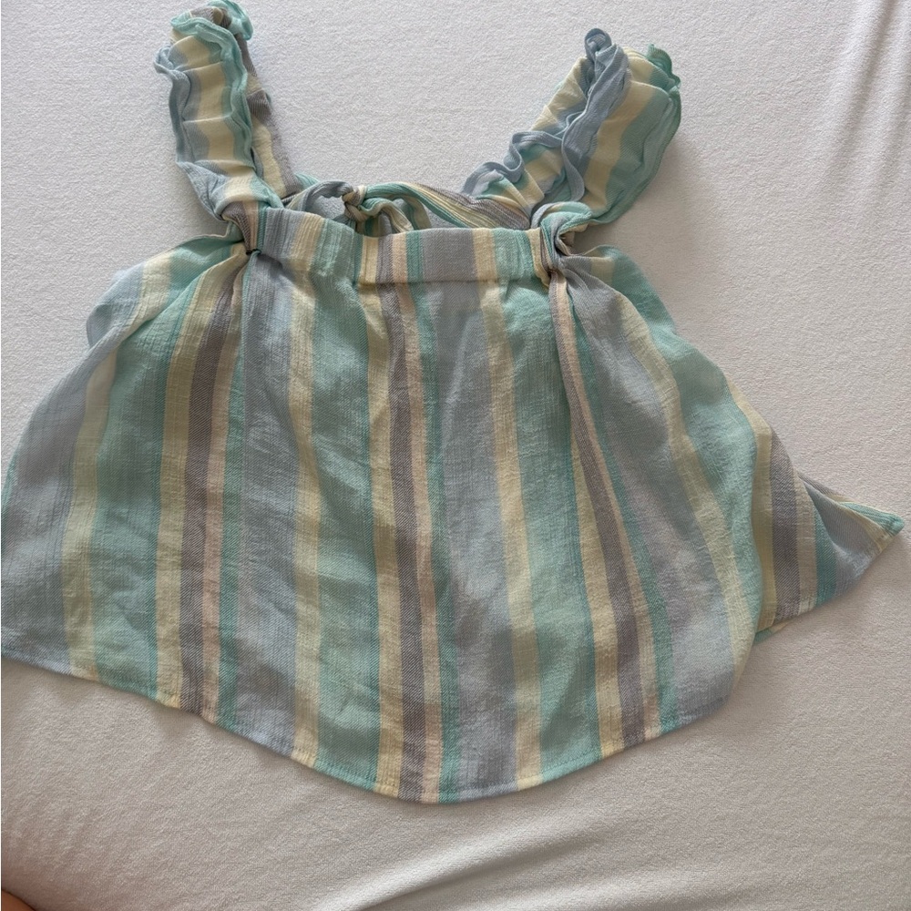 Blu Pepper Blue and Cream Striped Blouse Lightweight Airy Design